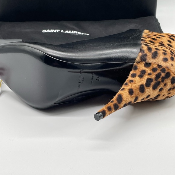 YSL Black Lamb/Pony Stiletto zip bootie ankle leopard detail 37 and 38.5 - Picture 4 of 7